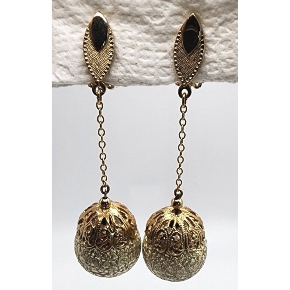 Lewis Segal California Signed Designer Vintage Gold Tone Dangle Drop Earrings - Picture 8 of 15
